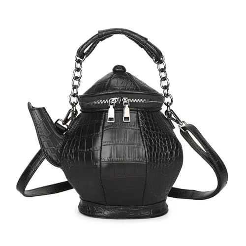 ohodhmnu Damen Tragetasche, 2023 Neue Ledertasche Teekanne geformt Halloween Party Taschen Große Kapazität Schultertasche für Mädchen Frauen Trendy Handtasche, lichtgrün, skeleton