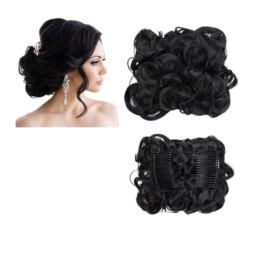 Haarteil Synthetischer großer Kamm-Clip in lockiger Haarverlängerung, Chignon-Haarteile, Hochsteckfrisur, Abdeckung, Haarteil, Verlängerung, Haarknoten Haarverlängerung(Dark black)