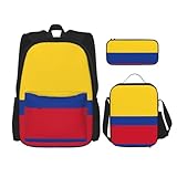 WURTON Rucksack, Motiv: Flagge von Kolumbien, Schulbüchertasche mit Lunchtasche, Federmäppchen, Kombination, Schulranzen-Set