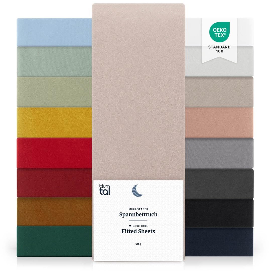 Blumtal® Spannbettlaken Microfaser - Spannbettlaken 90x190 cm im 2er Pack - Oekotex zertifizierter Bettbezug in 90x190 cm - Bettlaken für Matratzen im Set 90x190 cm - fitted sheets - Bettbezug - Taupe