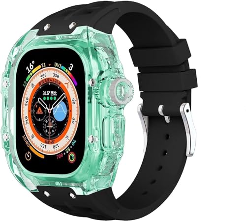 NEYENS 49 mm Fluorkautschuk-Uhrenarmband + transparentes Gehäuse-Modifikationsset, für Apple Watch Ultra 49 mm, luxuriöses Silikon-Gummiband, für Ultra 8, 49 mm Serien-Ersatz, 49 mm, Achat