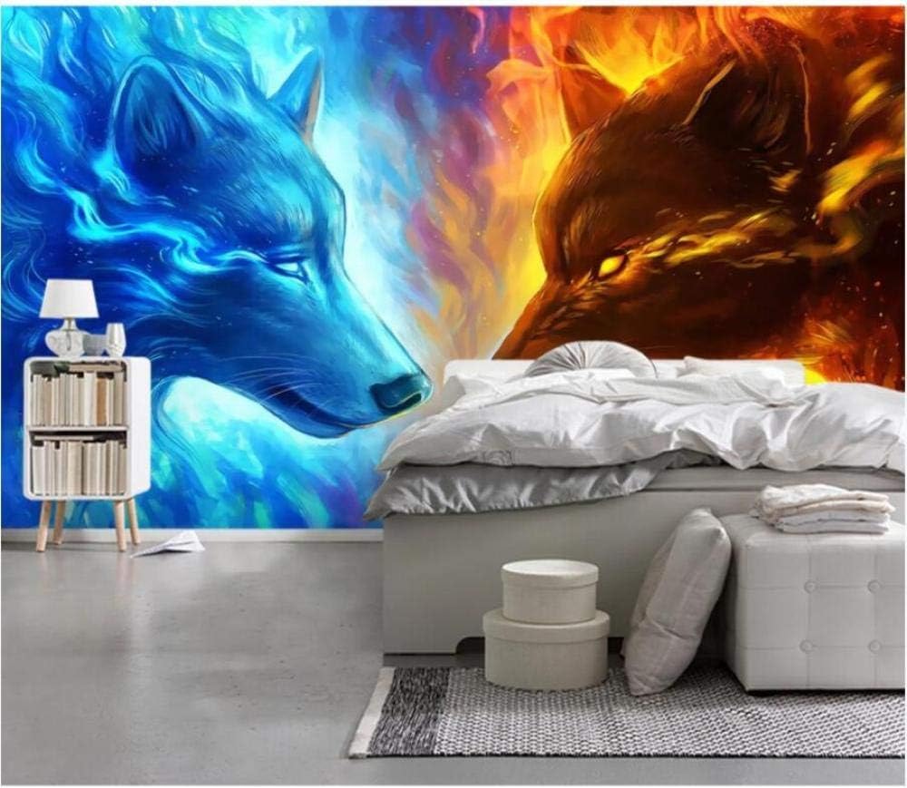 Wolf Totem Feuer Wolf Duell 3D Tapete Poster Restaurant Schlafzimmer Wohnzimmer Sofa TV Dekorative Wand-300cm×210cm