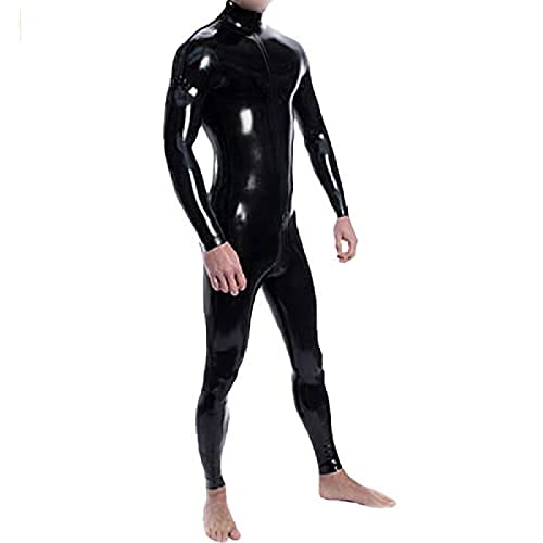 Latex langärmliges Latex-Gummi-Trikot mit Rückenreißverschluss,schwarz,M