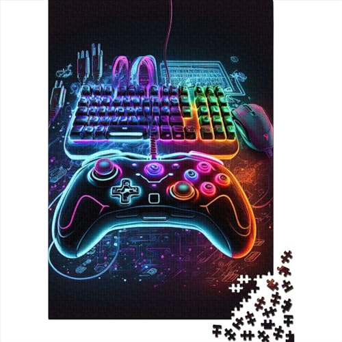 Gaming Neon Holzpuzzle Puzzles Puzzles für Erwachsene Teenager Erwachsene 1000 Teile Puzzle Geschenke Weihnachtspuzzle Geschenke für Frauen 75x50cm