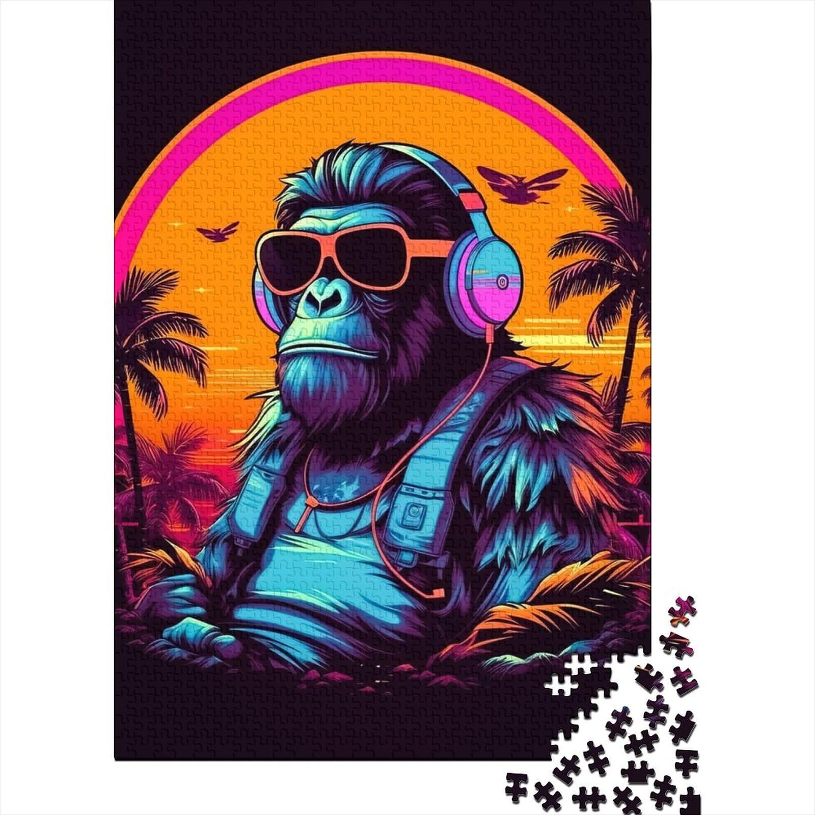 1000 Teile für Erwachsene Schwierige Puzzles Monkey Dj Music Holzpuzzle für Erwachsene und Jugendliche von Spielspielzeug für Erwachsene Familienpuzzle Geschenk 75x50cm