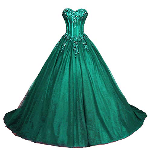 Zorayi Damen Glitzer Trägerlos Tüll Spitze Prinzessin Abschlussballkleider Ballkleid Hochzeitskleider Teal Größe 42