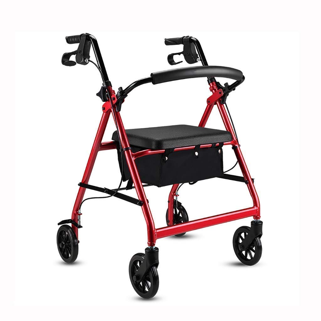 Rollator für ältere Menschen, Aluminium, faltbar, Gehhilfe, Rollator, Einkaufstrolley mit Sitz und Handbremse für ältere Menschen und Erwachsene, Rot