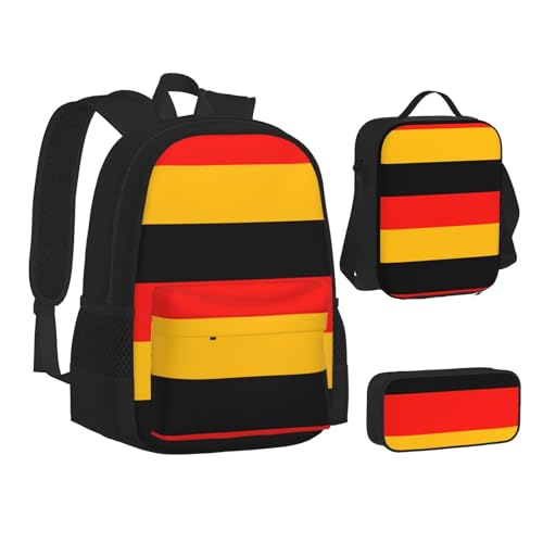 WURTON Rucksack-Lunchbox-Set mit Deutschland-Flagge, 3-in-1-Rucksack und Federmäppchen, passende Kombination, Schwarz, Einheitsgröße