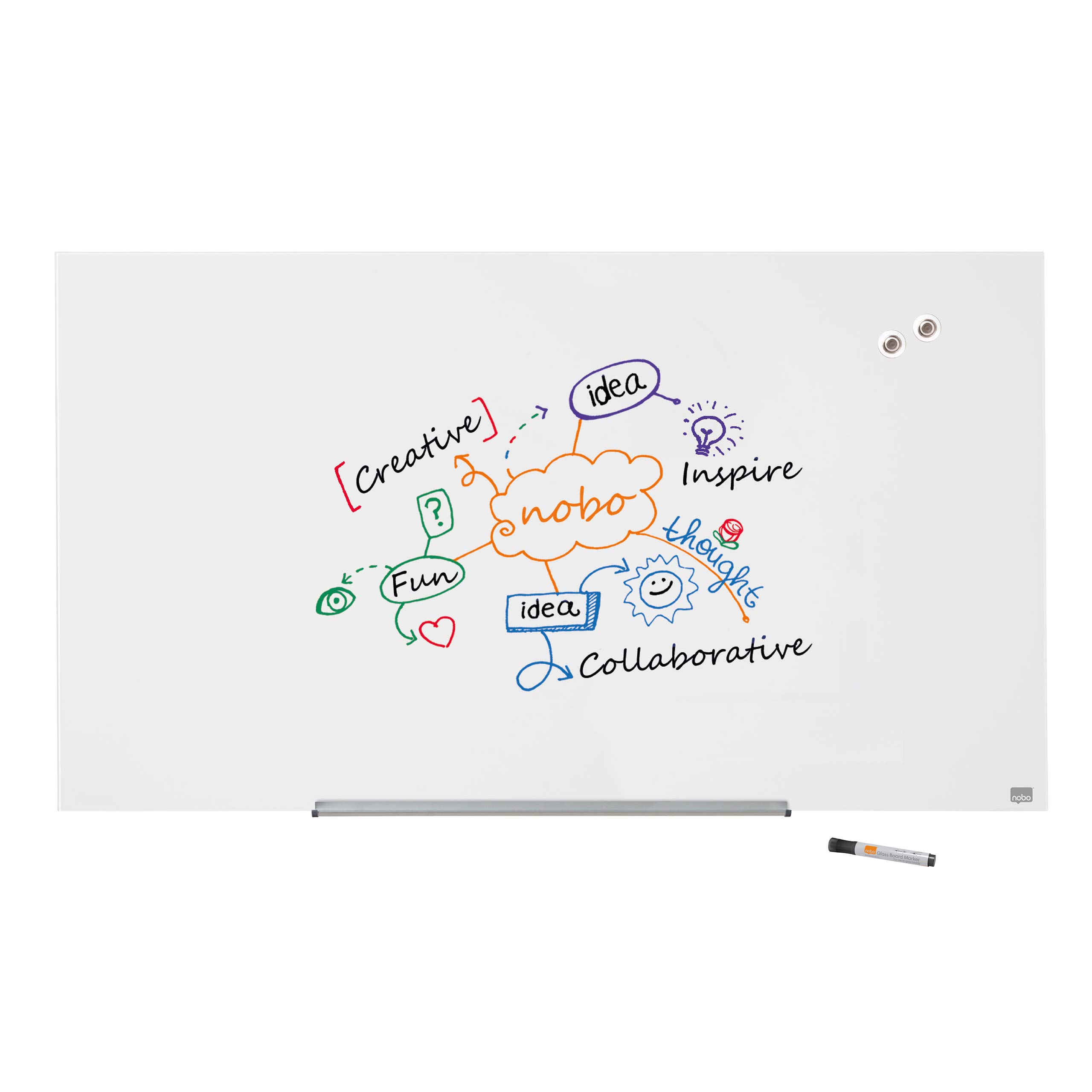 Nobo Glas Magnet-Whiteboard mit herausnehmbarem Stiftehalter, 1260 x 710 mm, InvisaMount Befestigungssystem, Impression Pro, Brillantweiß, 1905177