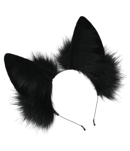 Plüsch-Fuchs-Ohr-Kopfbedeckung, Kunstfell, Tierohr-Stirnband, Haarband, Party, Anime, Cosplay, Haarschmuck (schwarz)