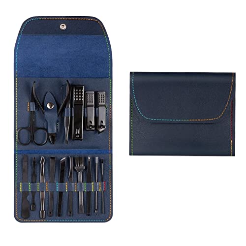 SCRUBY 7–23-teiliges professionelles Nagelschneider/Pediküre-Scheren-Set aus Edelstahl, Adlerhaken, tragbares Maniküre-Nagelknipser-Werkzeug-Set (16 Stück, blau)