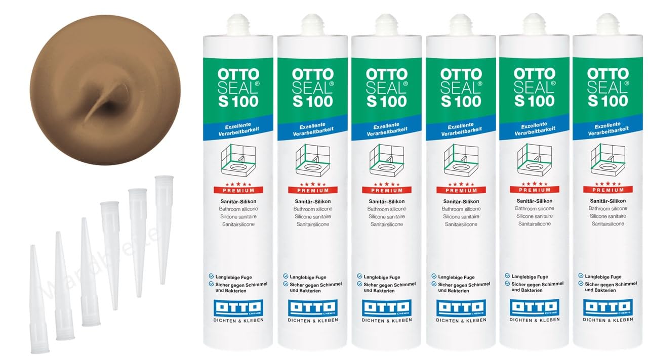 OTTOSEAL S 100 Premium-Sanitär-1K-Silicon Dichtstoff matt 6 Kartuschen auf Acetat Basis Otto Chemie (6x matt caramel C8686)