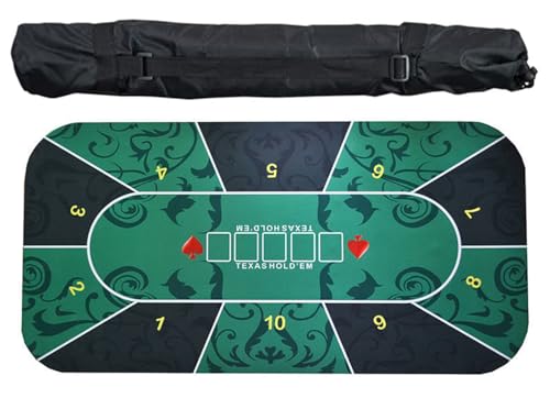 BFVAKBKYT Professionelle Pokermatte für Tische, Gummimatte for Texas Hold'em Poker for 10 Spieler, Pokertisch-Layout mit Tragetasche for Pokerspiele(1.2 x 0.6 M)