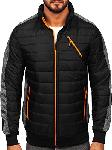 BOLF Herren Übergangsjacke Regenjacke Stehkragen Steppjacke Reißverschluss Outdoorjacke Daunenjacke Sportjacke Freizeitjacke Leichte Outdoor Style 8M909 Schwarz XXL [4D4]