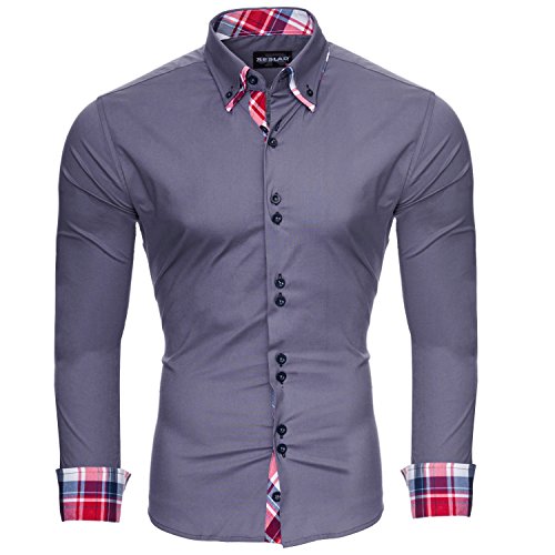 Reslad Herren Hemd Slim Fit Bügelleicht Ideal für Anzug, Business, Hochzeit | Freizeithemd Langarm Männer-Hemden RS-7015 Anthrazit M