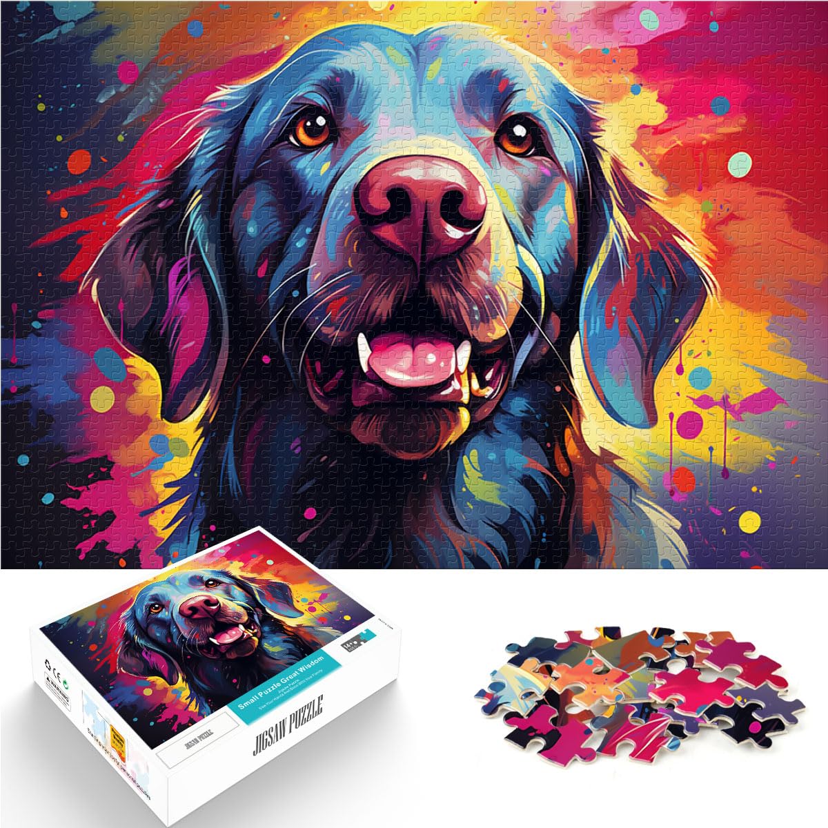 Puzzles für Labradore. Farbenfrohes psychedelisches Kunstpuzzle mit 1000 Teilen aus Holz. anspruchsvolles, unterhaltsames Spiel für die ganze Familie. 1000 Teile (50 x 75 cm)