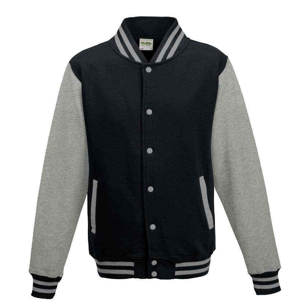 Just Hoods College Jacke 'Varsity Jacket, Tiefschwarz/Grau meliert, L