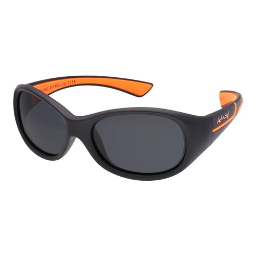 ActiveSol Kids @School Sport-Sonnenbrille | Mädchen und Jungen | 100% UV 400 Schutz | polarisiert | unzerstörbar aus flexiblem Gummi | 5-10 Jahre | nur 22 Gramm (Schwarz/Orange)