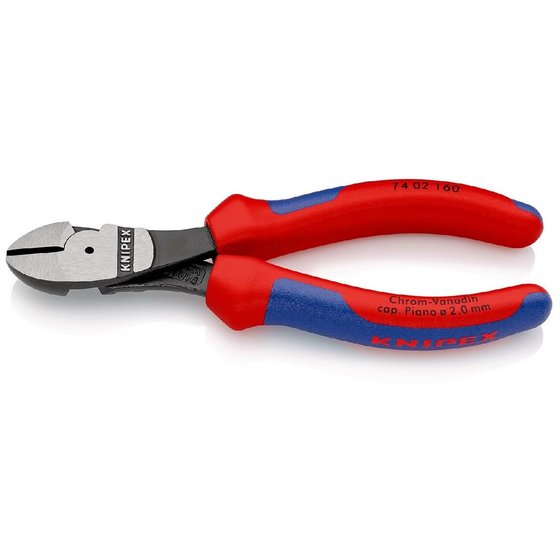 KNIPEX® - Kraft-Seitenschneider schwarz atramentiert, mit Mehrkomponenten-Hüllen 160 mm 7402160