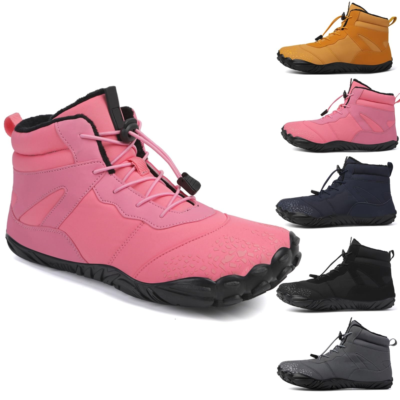 OTEB Barfußschuhe for den Winter, Unisex-Barfußschuhe mit hohem Schaft, warme Schneeschuhe, Schneestiefel mit Absatz und Schnürsneakers for Wandern(Pink,45 EU)