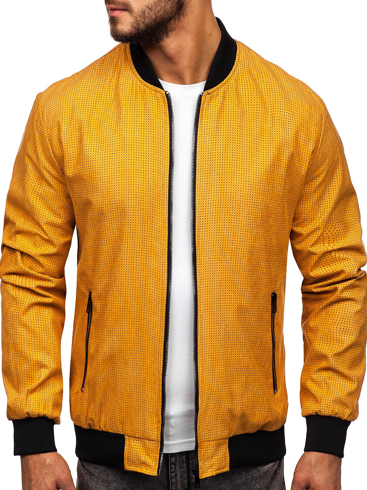 BOLF Herren Bomberjacke Übergangsjacke Steppjacke Sportjacke Stehkragen Reißverschluss Zip Casual Sport Street Style NATURE 6115 Camel XXL [4D4]