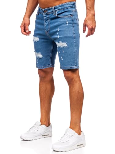 BOLF Herren Jeans Shorts Kurze Jeanshose Stretch Denim Bermudas Kurze Hose Cargo Cargoshorts Used Look Baumwolle Sommer Freizeithose Slim Fit 0786 Blau XL [7G7]