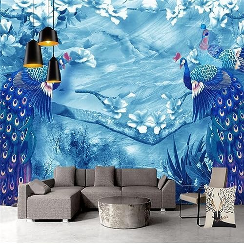 XLMING Pfauenblaue Blume Klassisch 3D Tapete Home Dekoration Wohnzimmer Sofa Schlafzimmer Tv Hintergrund Wand-400cm×280cm