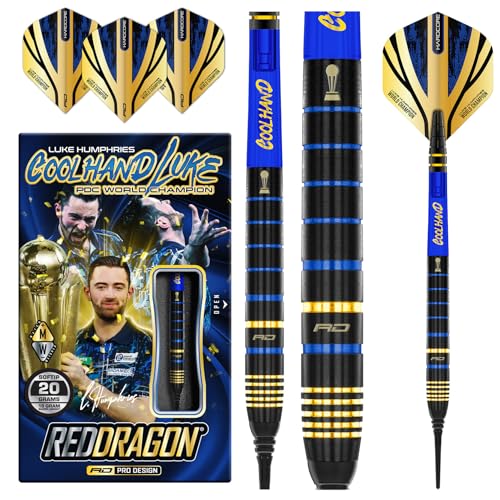 RED DRAGON Luke Humphries TX4 Avenger World Champion Edition Premium Tungsten 20G Softdart-Set mit Flights und Schäften (Stems)