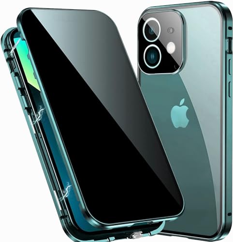 Anti spy Hülle für iPhone 11 360 Grad Ganzkörper HandyHülle Eingebaut Panzer Glas Sichtschutz Schutz Folie und Kamera len's Cover Stoßfest Komplettschutz Anti Peeping Case,Grün