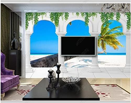 Römische Säulen Galerie Strand Meerblick 3D Tapeten Wanddekoration Fototapete Sofas Wohnzimmer Wandbild Schlafzimmer-300cm×210cm