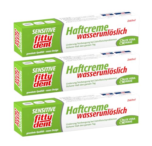 3 x FITTYDENT super sensitive Haftcreme 40 g Paste - Die sanfte Haftcreme die einzig wasserunlösliche Haftcreme mit Aloe Vera & Myrrhe