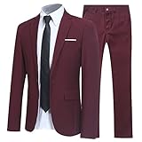 Allthemen Herren 2-Teilig Slim FIT Business Anzug Weinrot XX-Large