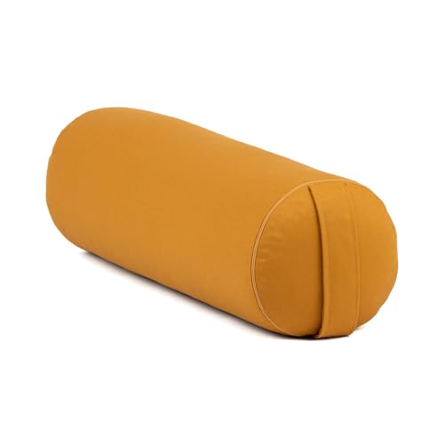 bodhi | Yoga Bolster ECO | 100% Bio-Baumwolle | Yogarolle mit Bio Dinkelfüllung | Waschbar | Yogakissen rund für Restoratives Yoga Übungen | Groß 65 x 20 cm (honig-gelb)