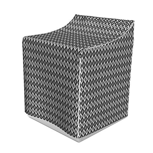ABAKUHAUS Schwarz und weiß Waschmaschienen und Trockner, Monochrome Rhombus mit Linien und Punkten Geometrische Komposition von Formen, Bezug Dekorativ aus Stoff, 70x75x100 cm, Schwarz und weiß