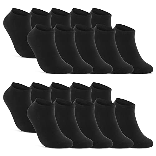 sockenkauf24 10 | 20 | 30 Paar Sneaker Socken Damen & Herren Schwarz & Weiß Baumwolle (35-38, 20 Paar | Schwarz)