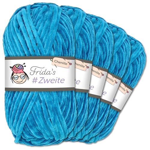 Frida`s #Zweite Wolle 5 x 100g Chenille Wolle Garn Amigurumi Stricken & Häkeln weich (27 - Hellblau)