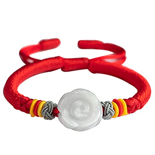 YIHANSS Armband Natürliches Rosenblüten-Jadearmband Geschnitztes Jadeit-Blumenarmband Blumenarmband Verstellbares Jade-Blumenarmband Blumenring Glücksschmuck für Frauen Damenschmuck