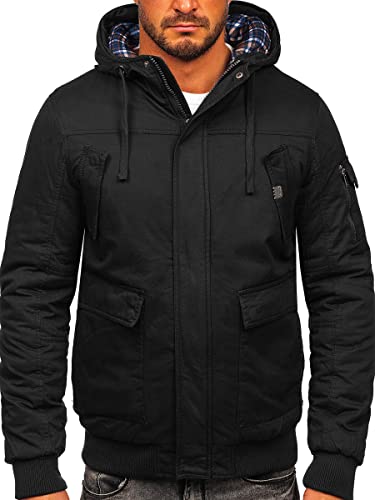 BOLF Herren Winterjacke Gefüttert mit Kapuze Kapuzenjacke Wärm Winter Herbst Freizeit Outdoor Casual Style 1890 Schwarz M [4D4]