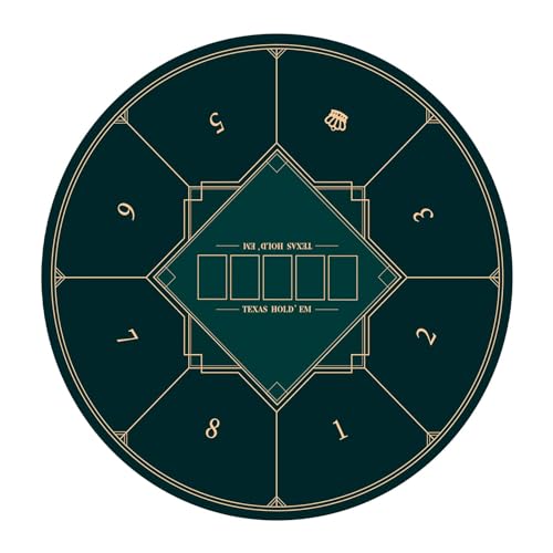 Professionelle Pokermatte für Tische, Tragbare, runde Pokermatte for Texas Holdem, 8 Spieler, zusammenklappbare Pokertischplatte mit bedruckter Matte im Art-Deco-Layout(Green,L)