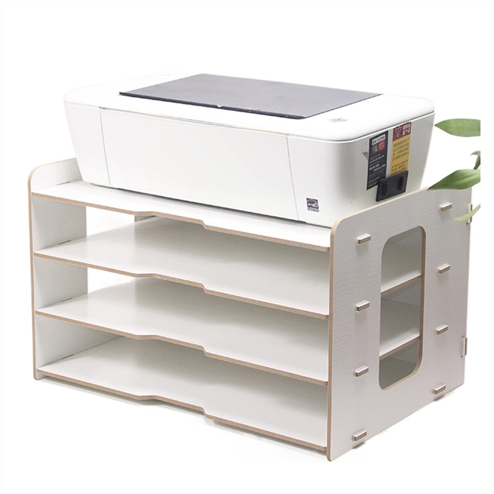 Schreibtischablage Letter File Tray, Druckerständer Verdickter Aktenhalter Holz-Desktop Mehrschichtiges 4-Gitter-Büro-Bücherregal A3-Papieraufbewahrungsbox Informationsbox A4-Druckergestell(White)