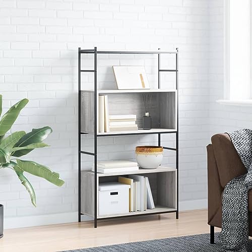 KLYEON Bücherregal Grau Sonoma 80x30x145,5 cm Holzwerkstoff und Eisen,Industrielles Bücherregal SonomaEiche aus stabilem Eisen mit großem Stauraum Regalsysteme