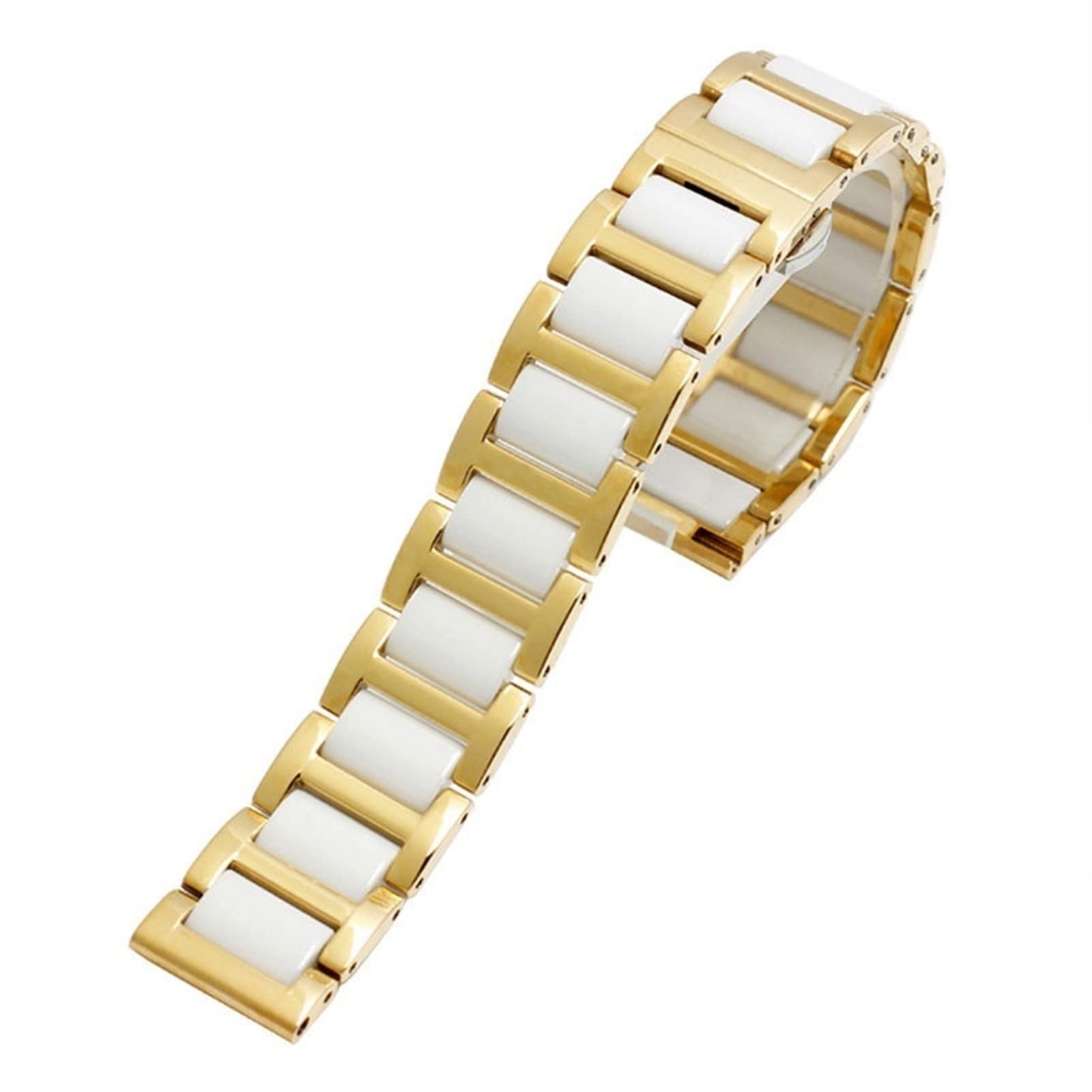 SCRUBY Für Frauen Mann Keramikarmband Edelstahl Kombination Watchband 12 14 15 16 18 20 22mm Gurt Fashion Watch Watchwatch Band(Golden white,14mm)