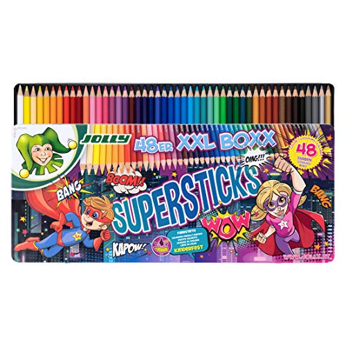 JOLLY Buntstifte Supersticks Kinderfest XXL Box | 48 bruchfeste Stifte im Metalletui | 3000-0494