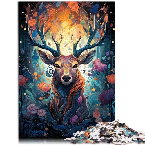 Puzzlespiel, Malen, bunter magischer Hirsch, 1000-teiliges Puzzle, Holzpuzzle, Familienspiel zum Stressabbau, schwieriges Herausforderungspuzzle, 1000 Teile (50 x 75 cm)