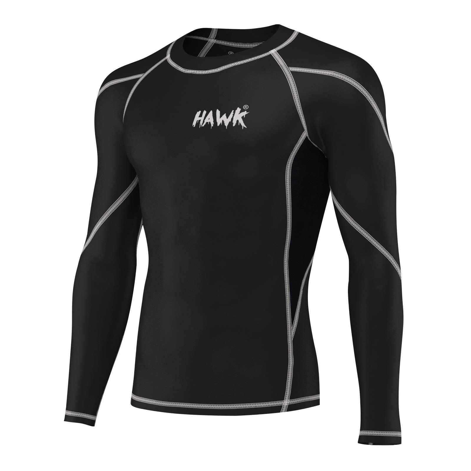 Hawk Sports Herren-Kompressions-Shirt, Basisschicht, für Sport, MMA, BJJ, Rashguard No Gi, langärmelig, Rashguard-Shirt für Männer (schwarz, groß)