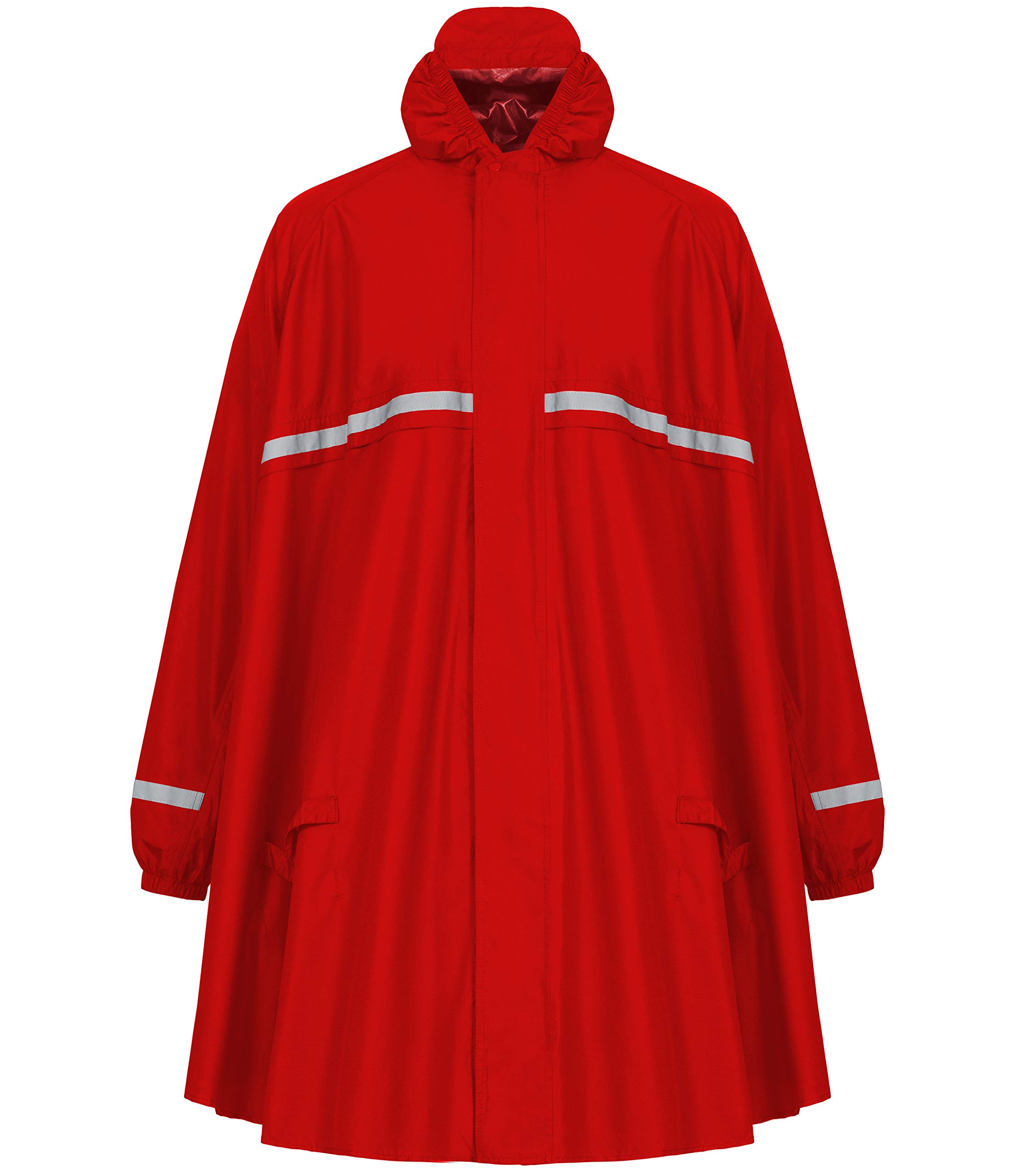 HOCK Regenponcho mit Reissverschluss und Ärmeln - Fahrradponcho Wasserdicht & Atmungsaktiv - mit Kapuze und Reflektoren - Herren Damen Regenschutz - Hochwertige Regenbekleidung (rot, L)