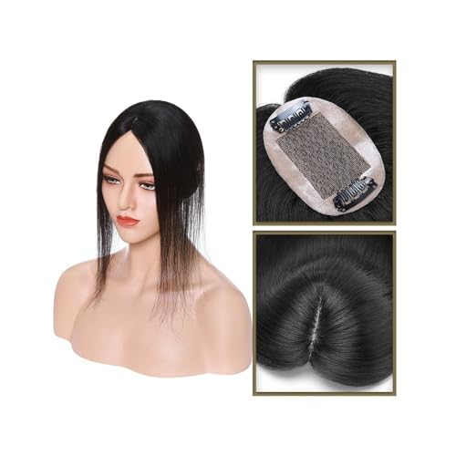 Haartopper für Frauen Haar-Topper aus echtem Menschenhaar, 6 x 9 cm, Mittelteil, Seidenbasis, Damen-Topper, Clip-in-Haarverlängerung, glattes Haarteil for Haarausfall, dünner werdendes Haar Haarteil T