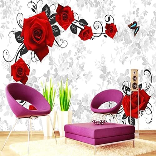 XLMING Rote Rose 3D Tapete Home Dekoration Wohnzimmer Sofa Schlafzimmer Tv Hintergrund Wand-350cm×256cm