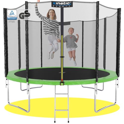 KINETIC SPORTS Trampolin Outdoor Ø 244 cm Grün | TÜV Rheinland GS-geprüft | Sicherheitsnetz, Randabdeckung | UV-beständig | Kindertrampolin Gartentrampolin Set