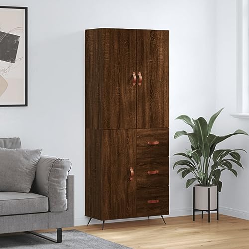 Highboard Braun Eichen-Optik 69,5x34x180 cm Holzwerkstoff,Elegantes Highboard mit viel Stauraum für ein stilvolles Zuhause